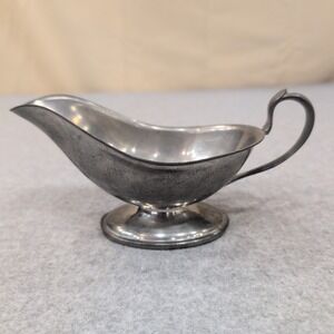 Crescent Pewter Gravy Boat Traditional Pedestal Base Sauce Server Silver‎ Tone